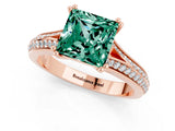 Rose gold Princess Cut Green Sapphire Split Shank Engagement Ring with Pavé Band_1