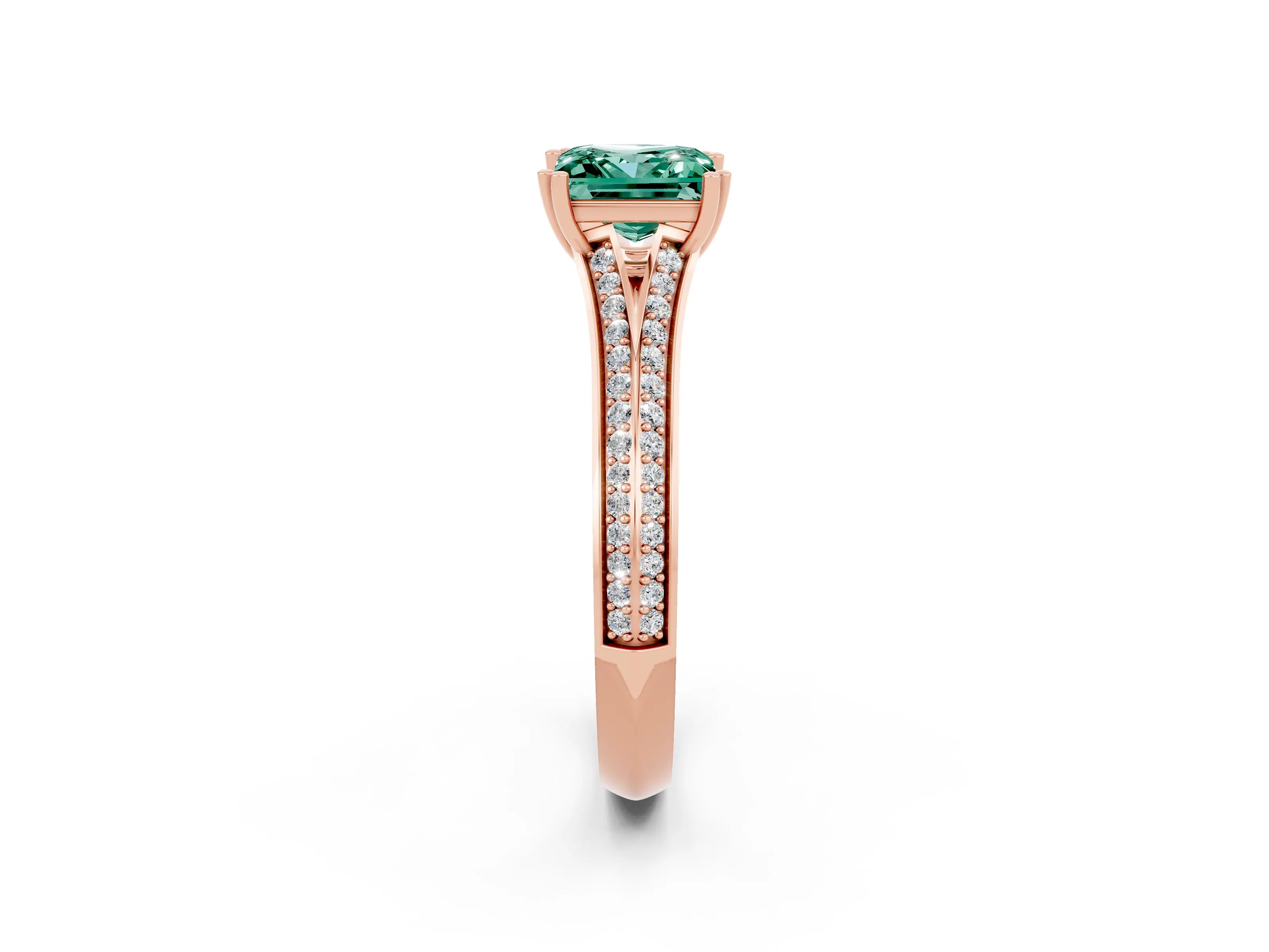 Rose gold Princess Cut Green Sapphire Split Shank Engagement Ring with Pavé Band_2