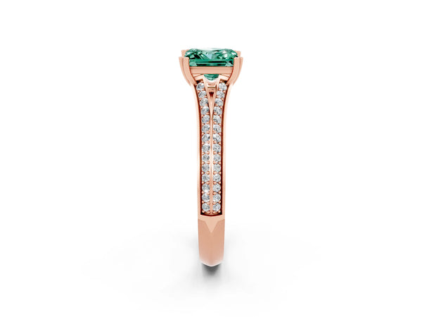 Rose gold Princess Cut Green Sapphire Split Shank Engagement Ring with Pavé Band