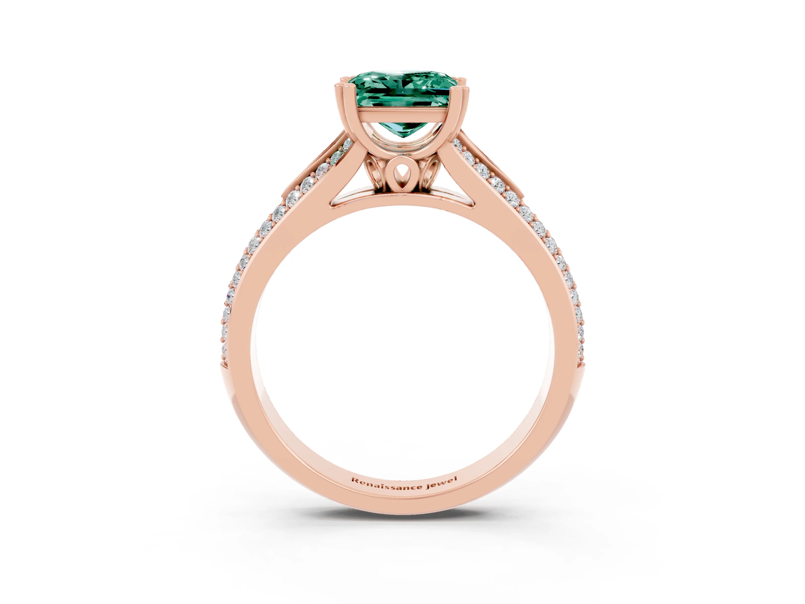 Rose gold Princess Cut Green Sapphire Split Shank Engagement Ring with Pavé Band_3