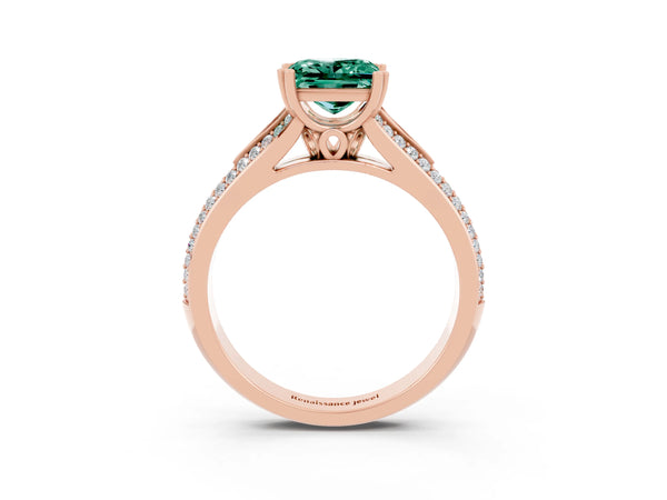 Rose gold Princess Cut Green Sapphire Split Shank Engagement Ring with Pavé Band