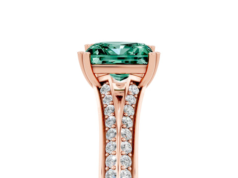 Rose gold Princess Cut Green Sapphire Split Shank Engagement Ring with Pavé Band_5