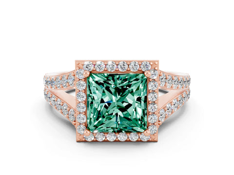 Rose gold Princess Cut Green Sapphire Split Shank Halo Ring with Four-Prong Setting_12
