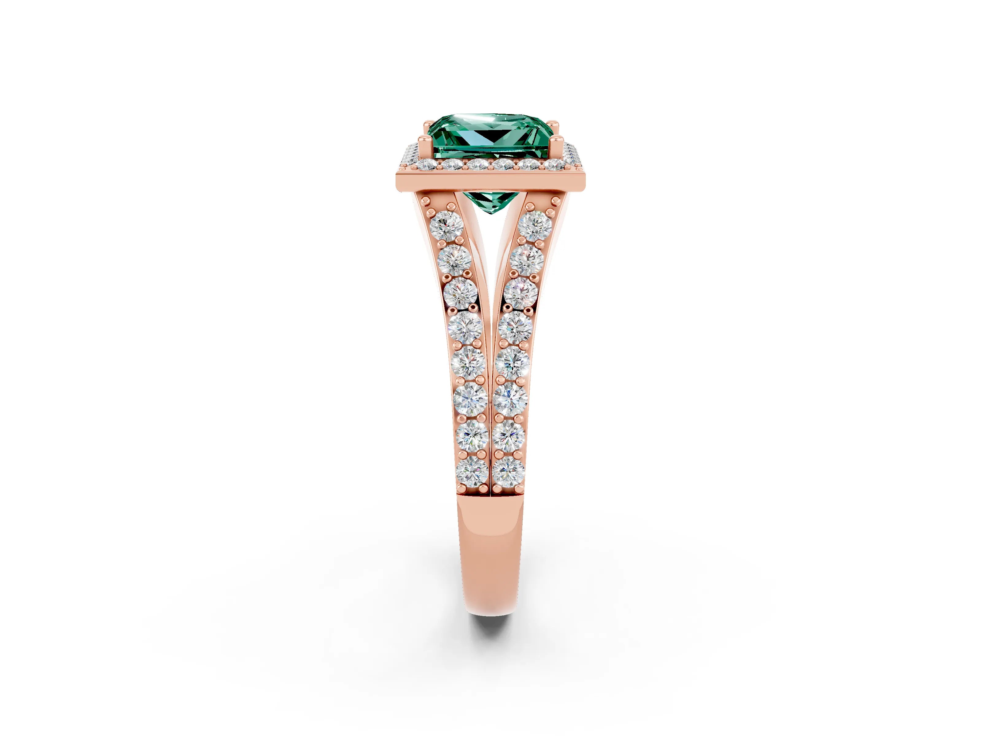 Rose gold Princess Cut Green Sapphire Split Shank Halo Ring with Four-Prong Setting_14