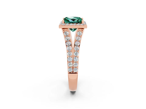 Rose gold Princess Cut Green Sapphire Split Shank Halo Ring with Four-Prong Setting_14