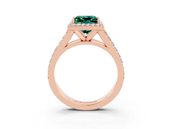 Rose gold Princess Cut Green Sapphire Split Shank Halo Ring with Four-Prong Setting