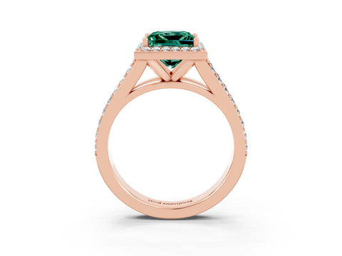 Rose gold Princess Cut Green Sapphire Split Shank Halo Ring with Four-Prong Setting_15