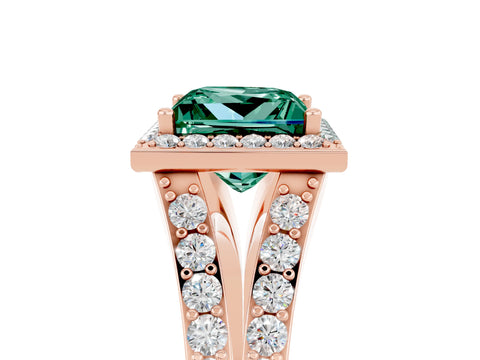 Rose gold Princess Cut Green Sapphire Split Shank Halo Ring with Four-Prong Setting_17