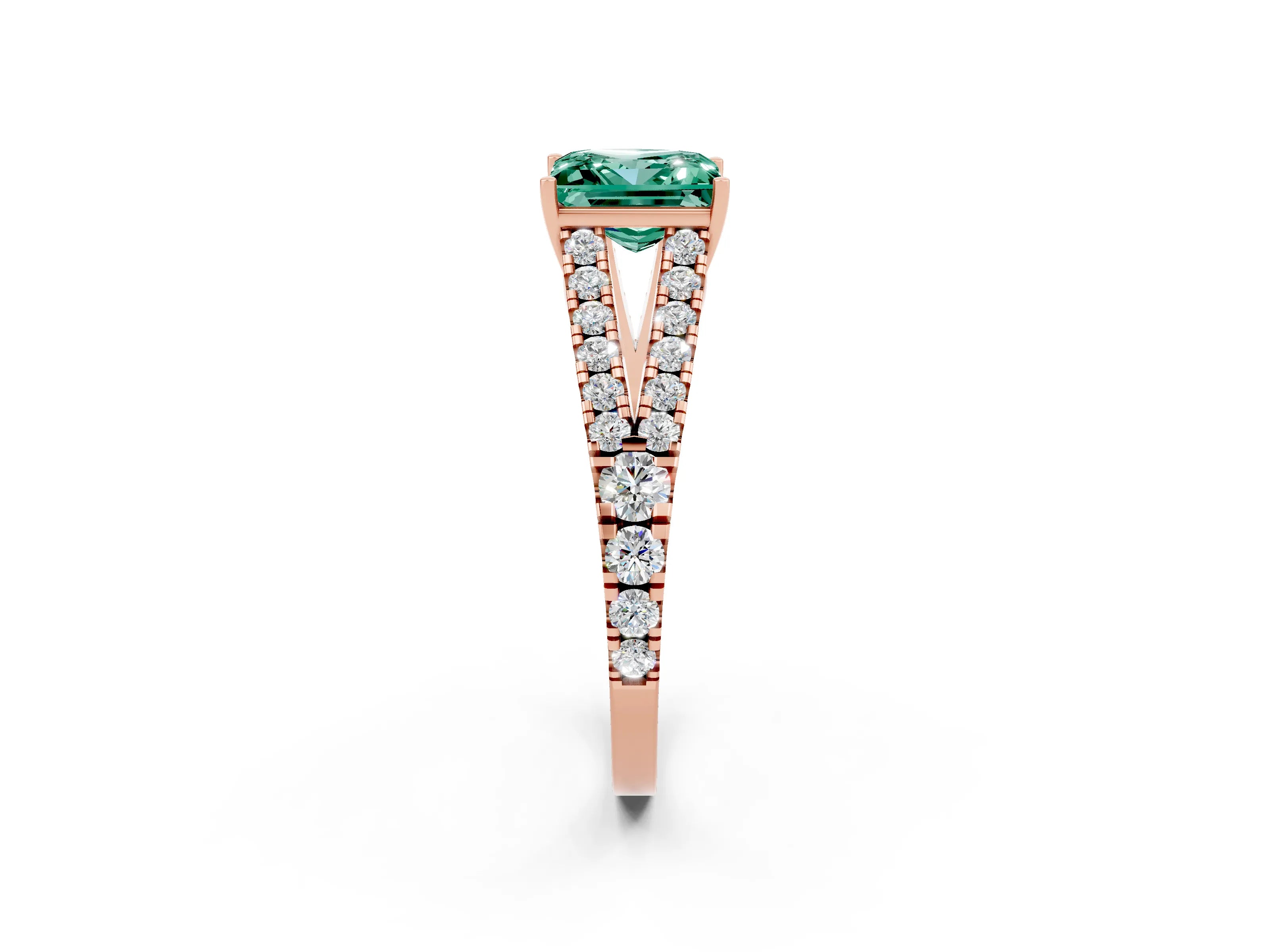 Rose gold Princess Cut Green Sapphire Split Shank Pavé Engagement Ring with Four-Prong Setting_14