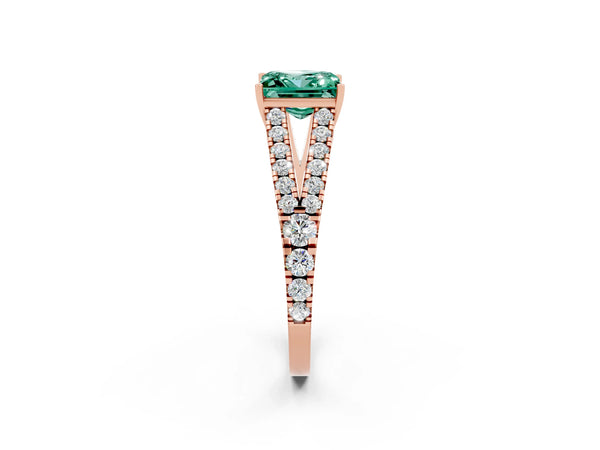 Rose gold Princess Cut Green Sapphire Split Shank Pavé Engagement Ring with Four-Prong Setting