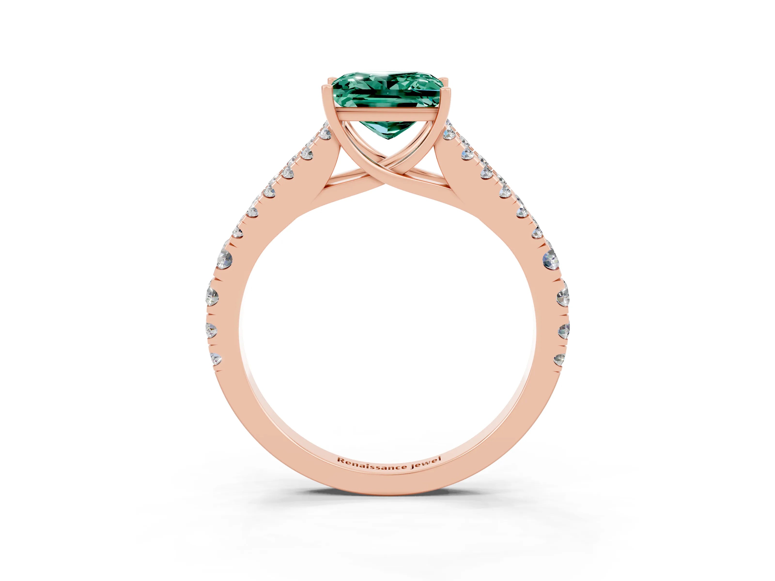 Rose gold Princess Cut Green Sapphire Split Shank Pavé Engagement Ring with Four-Prong Setting_15