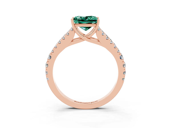 Rose gold Princess Cut Green Sapphire Split Shank Pavé Engagement Ring with Four-Prong Setting
