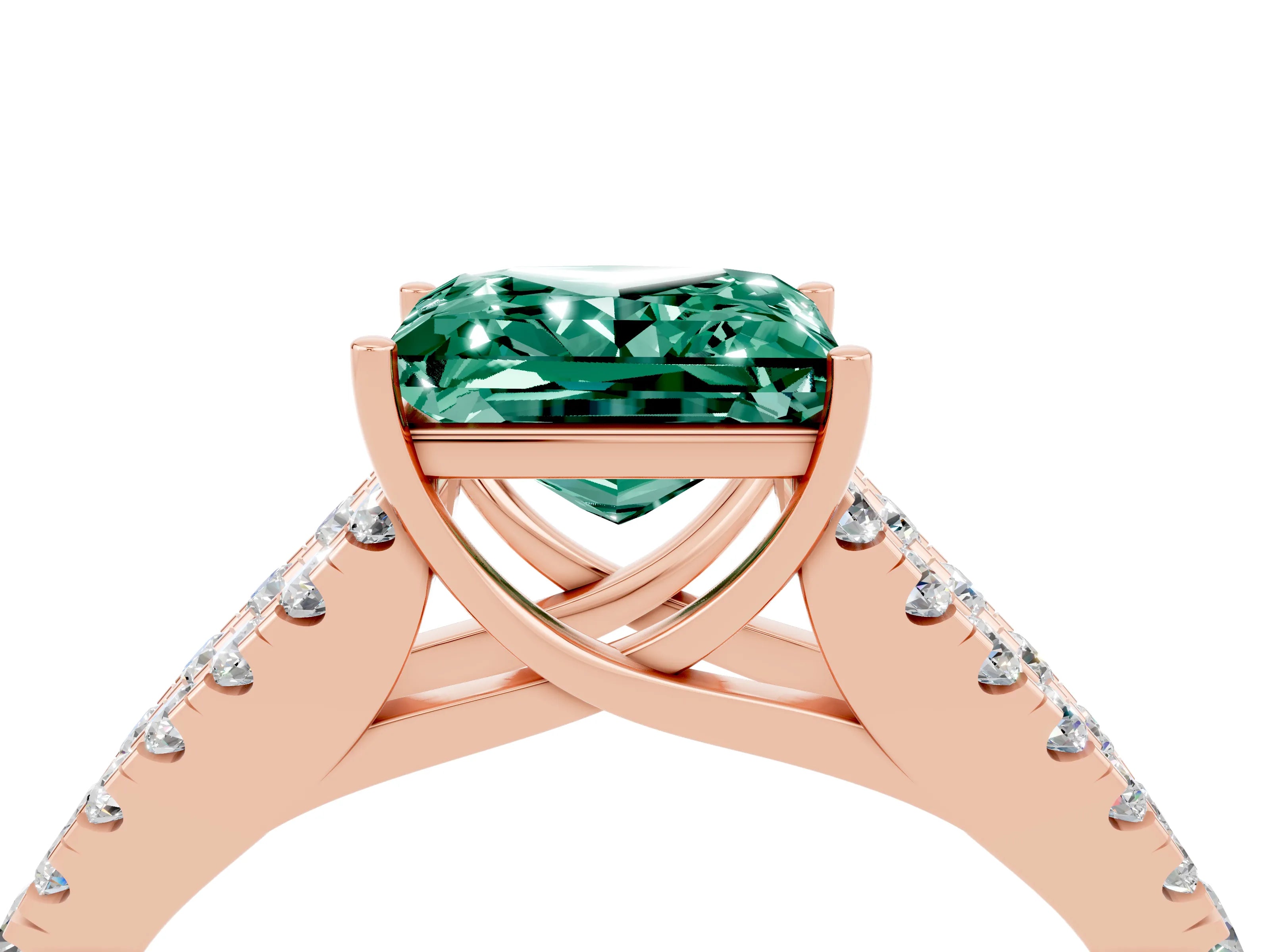 Rose gold Princess Cut Green Sapphire Split Shank Pavé Engagement Ring with Four-Prong Setting_16