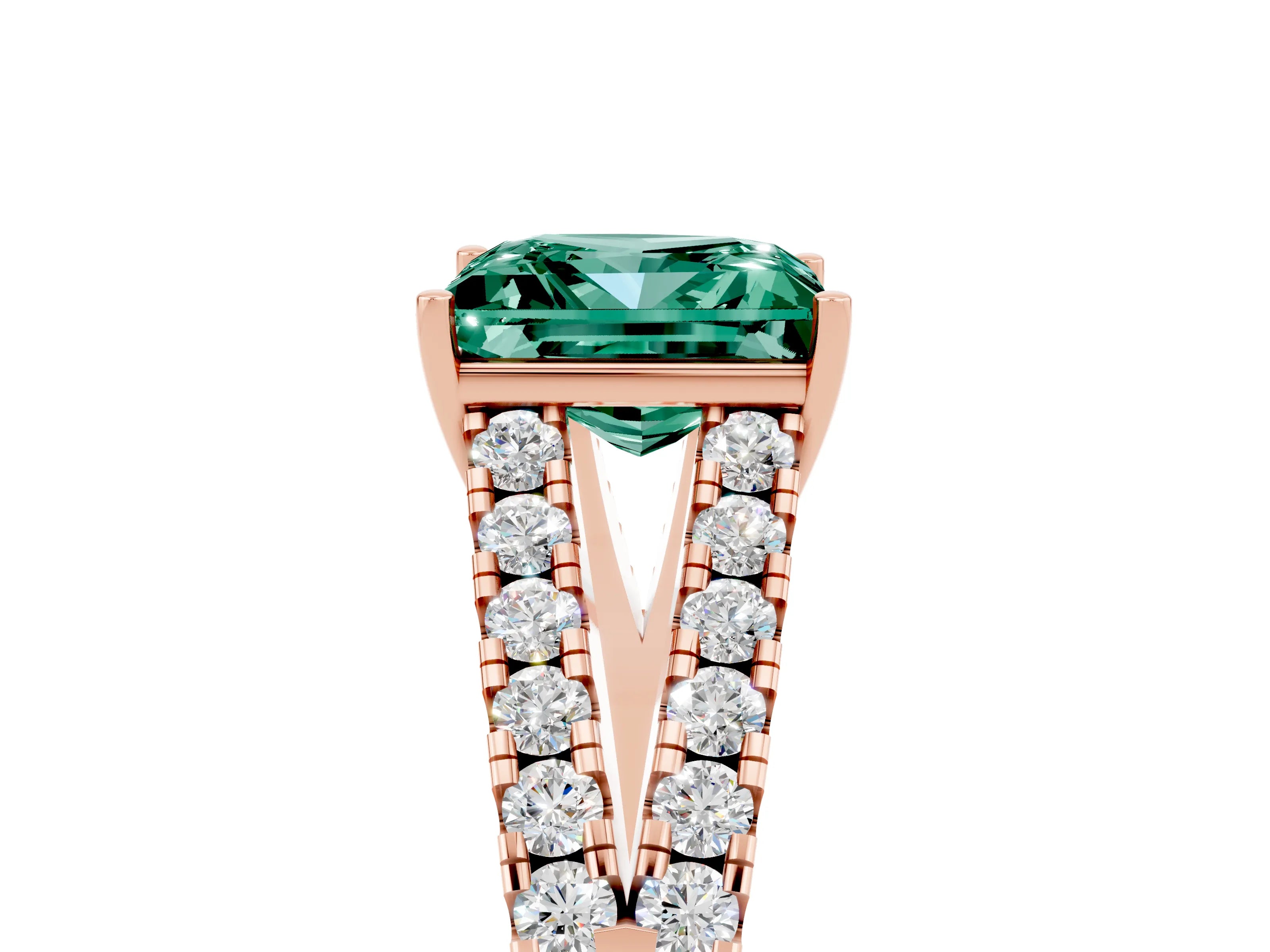 Rose gold Princess Cut Green Sapphire Split Shank Pavé Engagement Ring with Four-Prong Setting_17