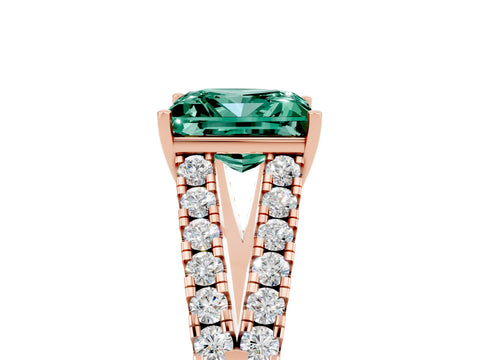 Rose gold Princess Cut Green Sapphire Split Shank Pavé Engagement Ring with Four-Prong Setting_17