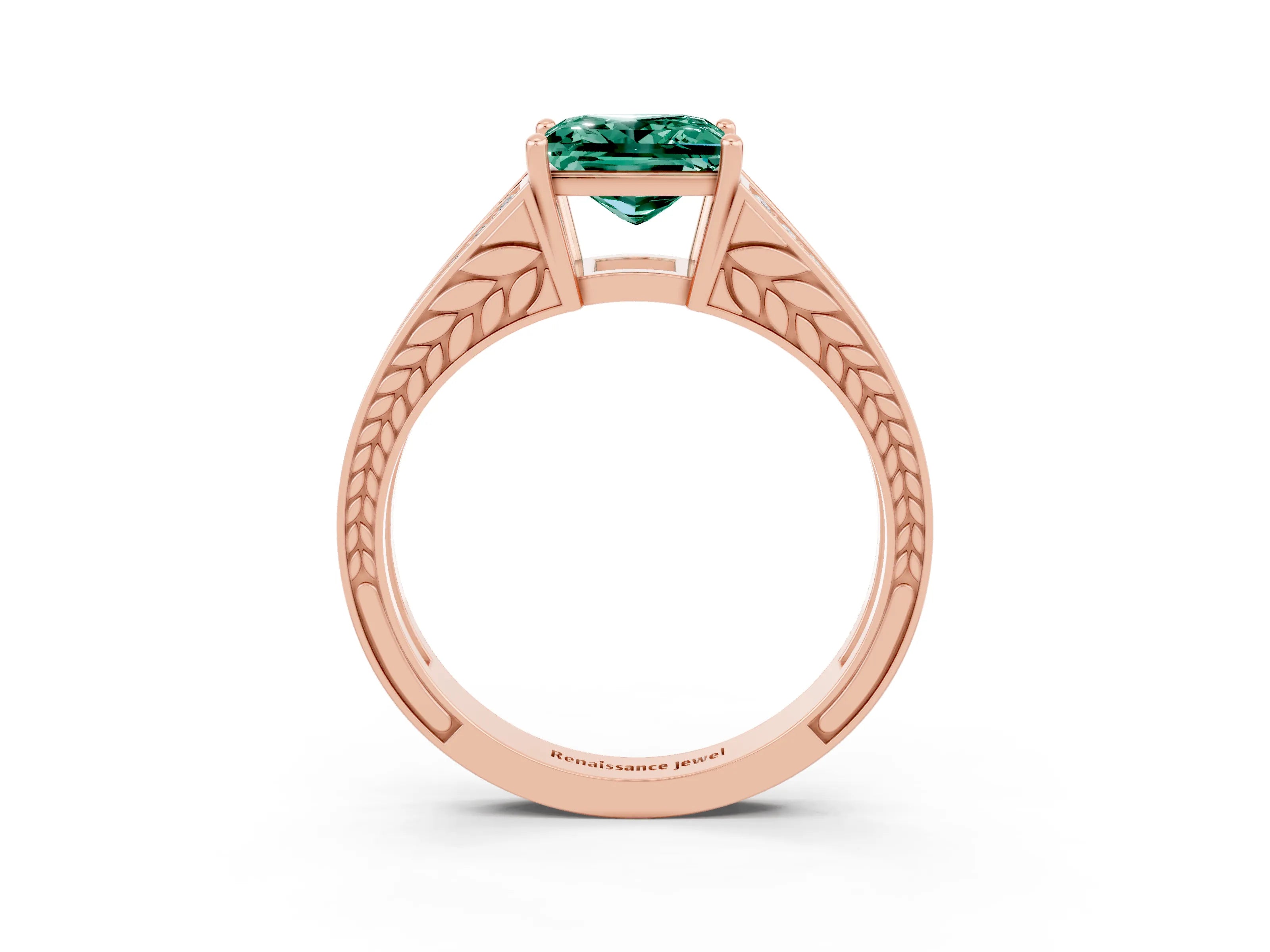 Rose gold Princess Cut Green Sapphire Split Shank Ring with Pavé Band and Four-Prong Setting_3