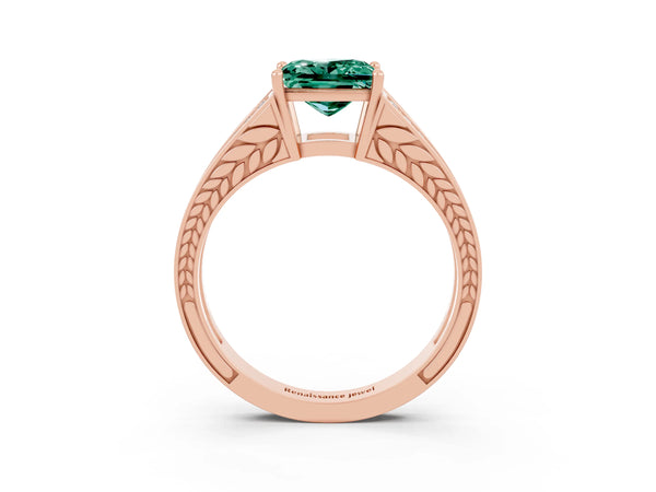 Rose gold Princess Cut Green Sapphire Split Shank Ring with Pavé Band and Four-Prong Setting