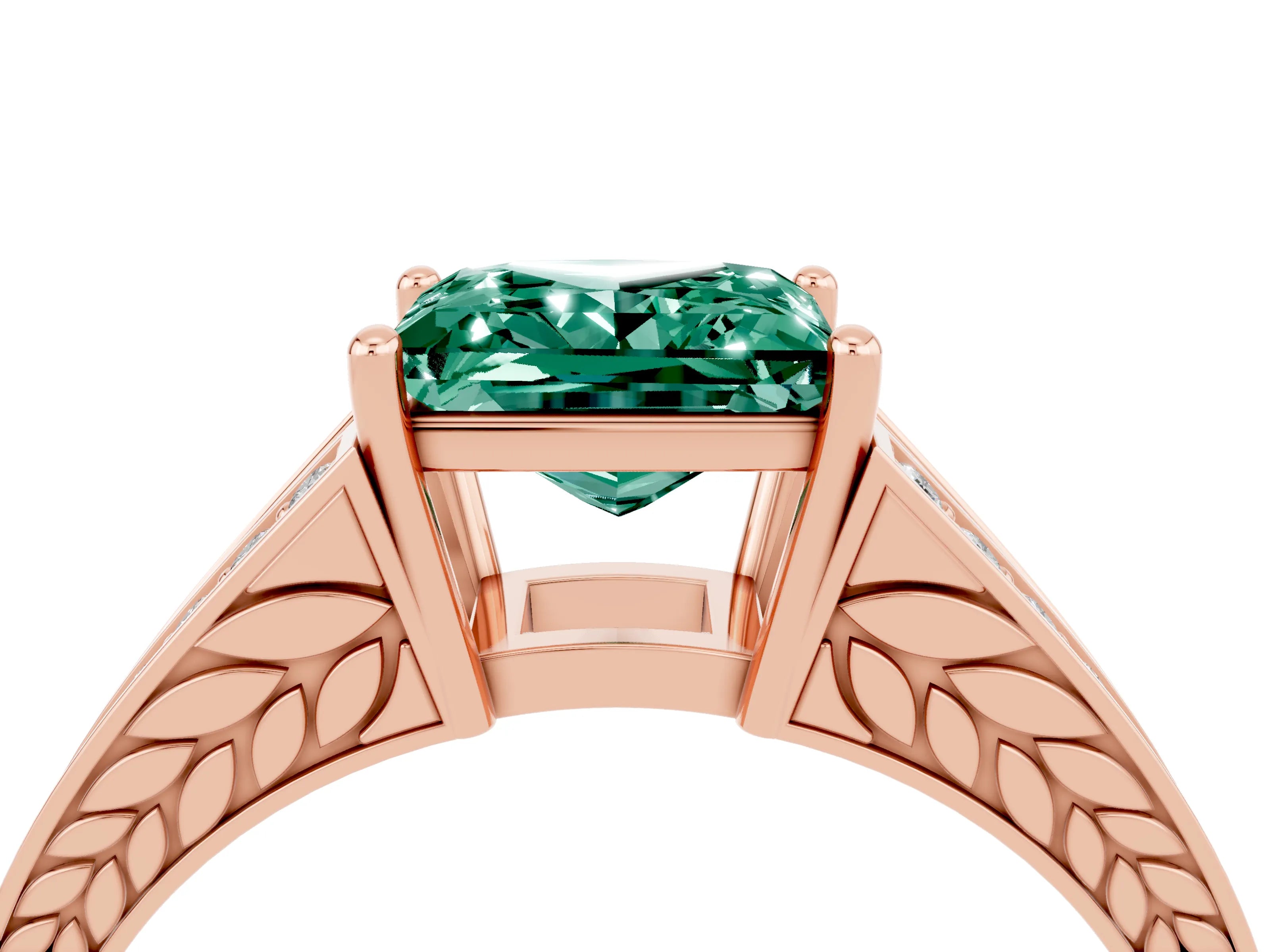 Rose gold Princess Cut Green Sapphire Split Shank Ring with Pavé Band and Four-Prong Setting_4