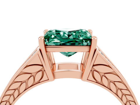 Rose gold Princess Cut Green Sapphire Split Shank Ring with Pavé Band and Four-Prong Setting_4