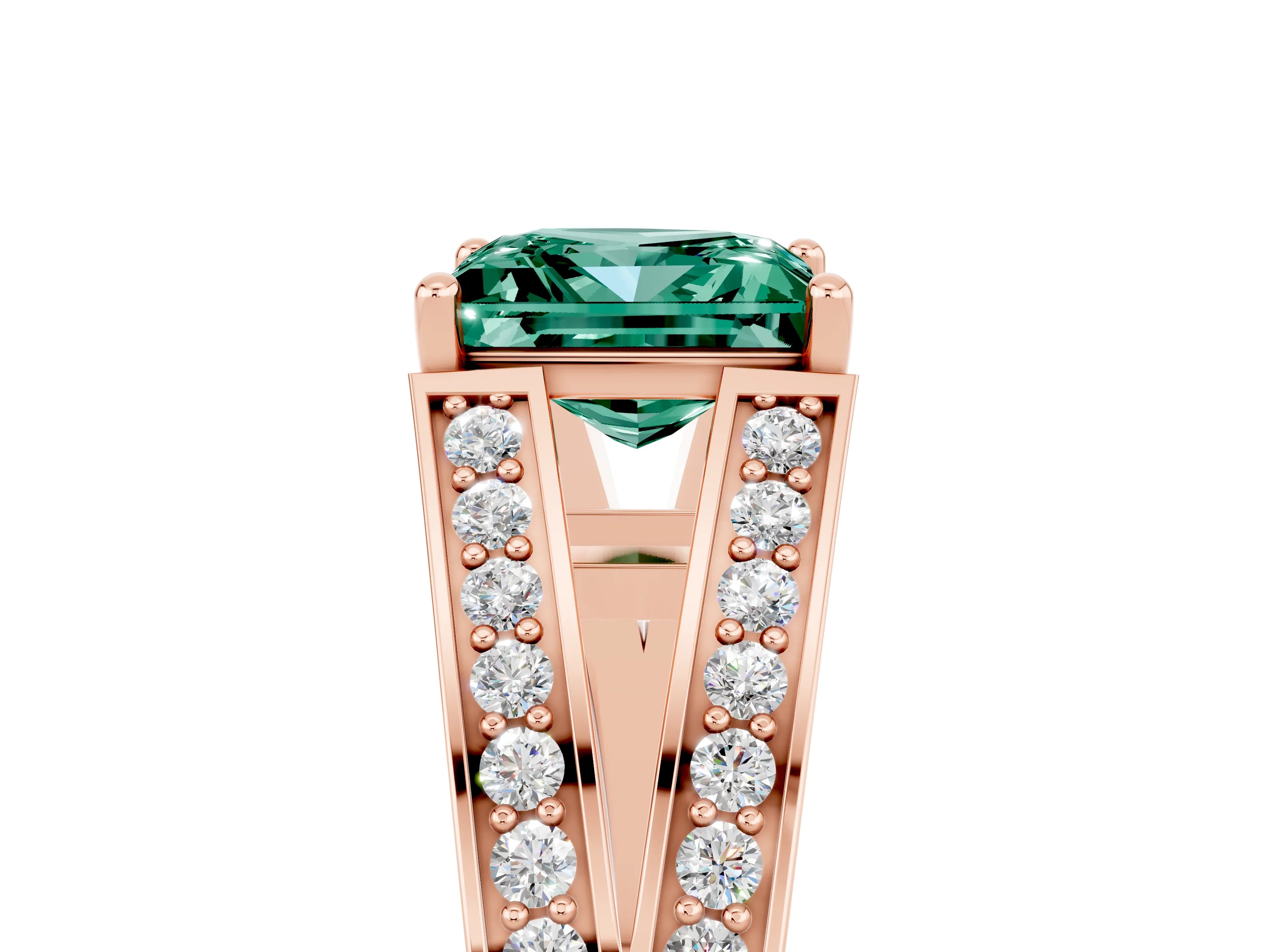 Rose gold Princess Cut Green Sapphire Split Shank Ring with Pavé Band and Four-Prong Setting_5