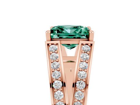 Rose gold Princess Cut Green Sapphire Split Shank Ring with Pavé Band and Four-Prong Setting_5