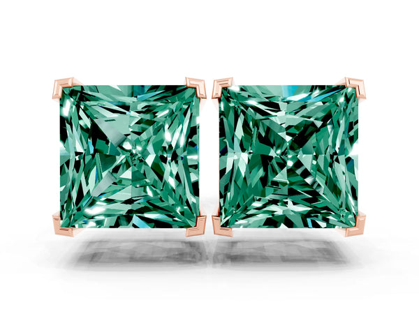 Rose gold Princess Cut Green Sapphire Stud Earrings