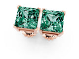 Rose gold Princess Cut Green Sapphire Stud Earrings_37