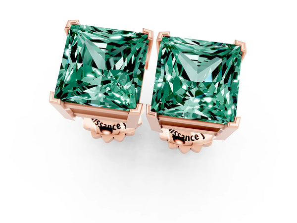 Rose gold Princess Cut Green Sapphire Stud Earrings