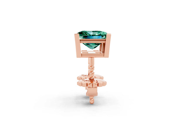 Rose gold Princess Cut Green Sapphire Stud Earrings