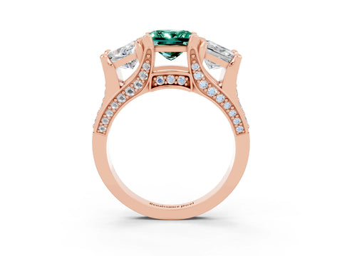Rose gold Princess Cut Green Sapphire Three-Stone Ring with Channel Set Band and Four-Prong Setting_3