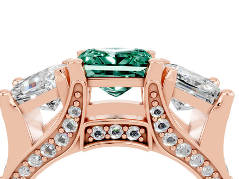 Rose gold Princess Cut Green Sapphire Three-Stone Ring with Channel Set Band and Four-Prong Setting_4