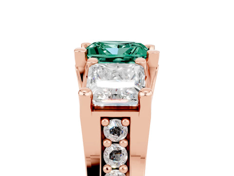 Rose gold Princess Cut Green Sapphire Three-Stone Ring with Channel Set Band and Four-Prong Setting_5