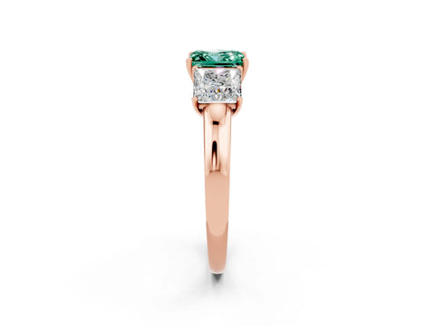 Rose gold Princess Cut Green Sapphire Three-Stone Ring with Four-Prong Setting and Classic Band_2