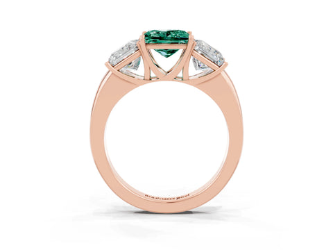 Rose gold Princess Cut Green Sapphire Three-Stone Ring with Four-Prong Setting and Classic Band_3