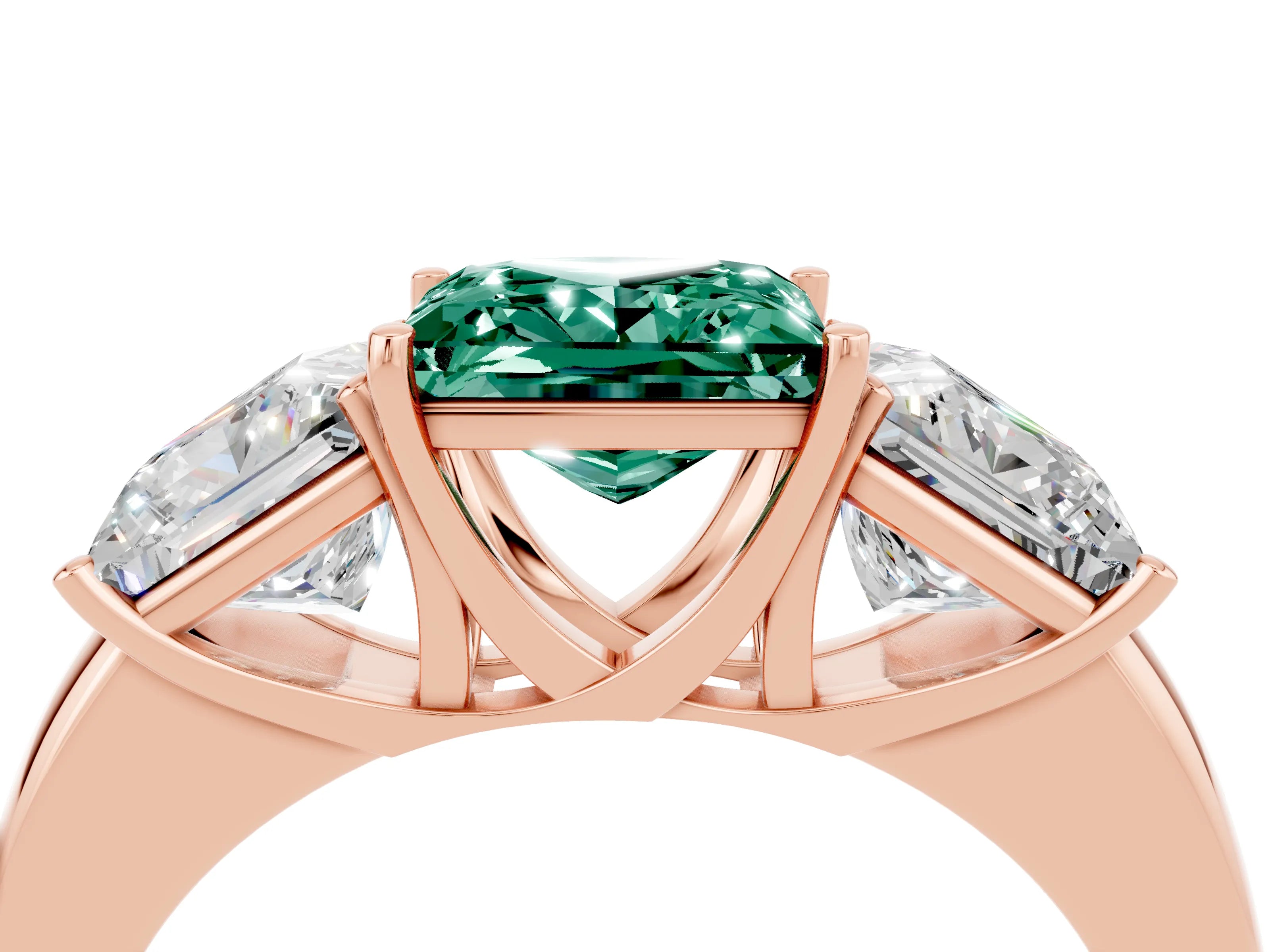 Rose gold Princess Cut Green Sapphire Three-Stone Ring with Four-Prong Setting and Classic Band_4