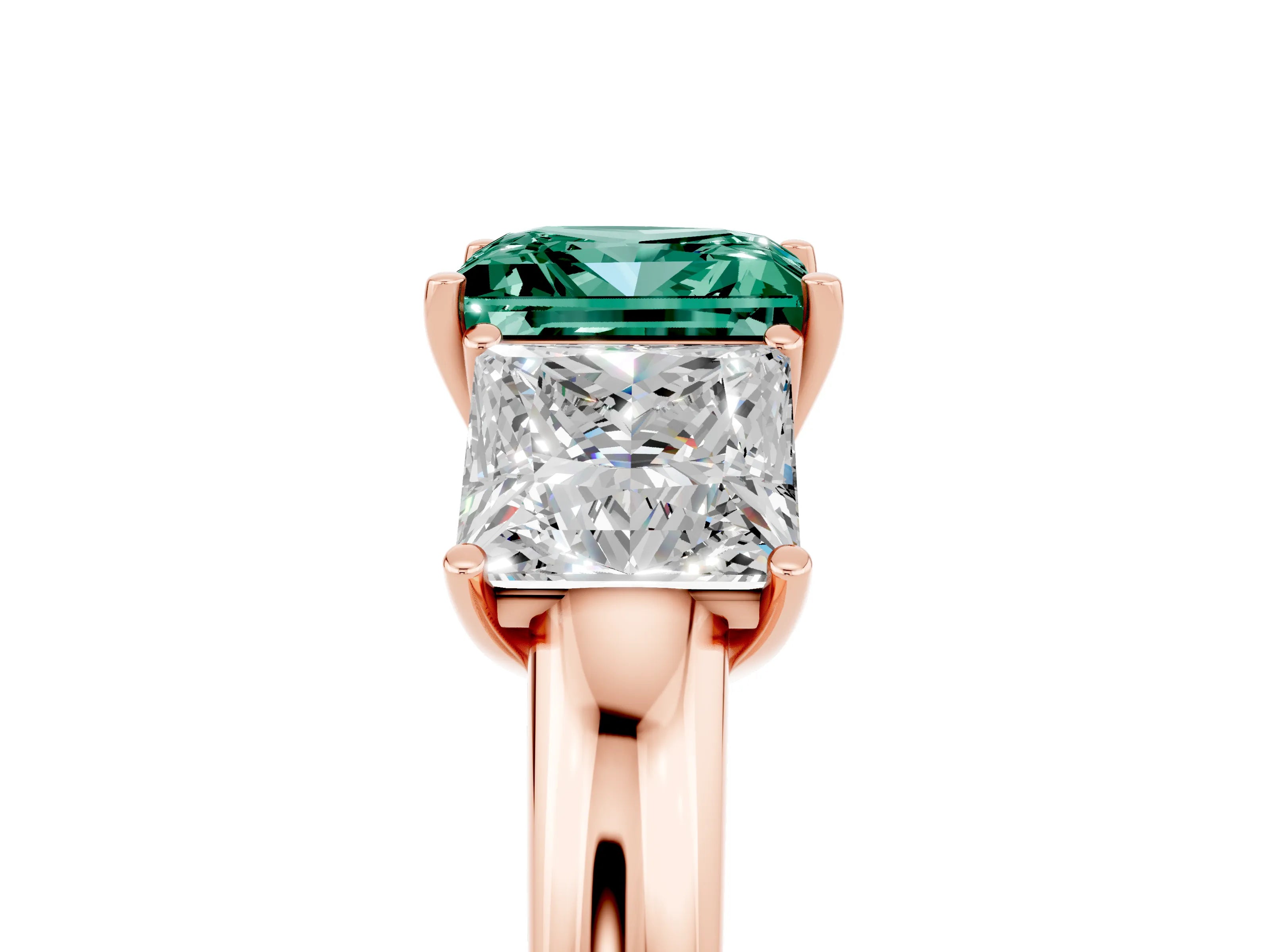 Rose gold Princess Cut Green Sapphire Three-Stone Ring with Four-Prong Setting and Classic Band_5