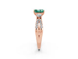 Rose gold Princess Cut Green Sapphire Three-Stone Ring with Pavé Split Shank and Four-Prong Setting_2