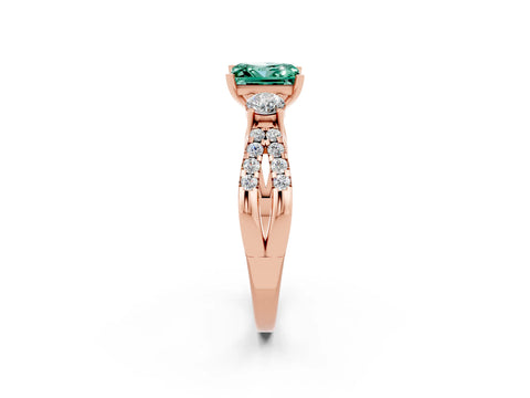 Rose gold Princess Cut Green Sapphire Three-Stone Ring with Pavé Split Shank and Four-Prong Setting_2