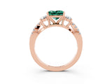 Rose gold Princess Cut Green Sapphire Three-Stone Ring with Pavé Split Shank and Four-Prong Setting_3