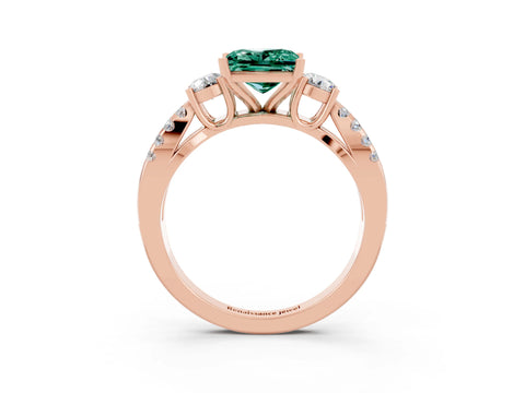 Rose gold Princess Cut Green Sapphire Three-Stone Ring with Pavé Split Shank and Four-Prong Setting_3