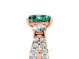 Rose gold Princess Cut Green Sapphire Three-Stone Ring with Pavé Split Shank and Four-Prong Setting_5