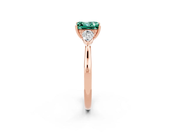 Rose gold Princess Cut Green Sapphire Three-Stone Ring with Pear  Side Stones and Prong Setting