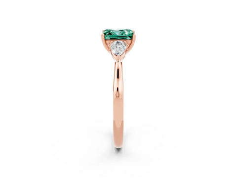 Rose gold Princess Cut Green Sapphire Three-Stone Ring with Pear Side Stones and Four-Prong Setting_14