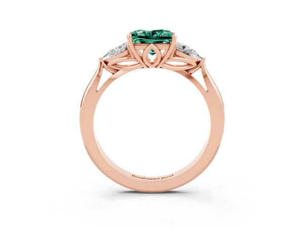 Rose gold Princess Cut Green Sapphire Three-Stone Ring with Pear  Side Stones and Prong Setting