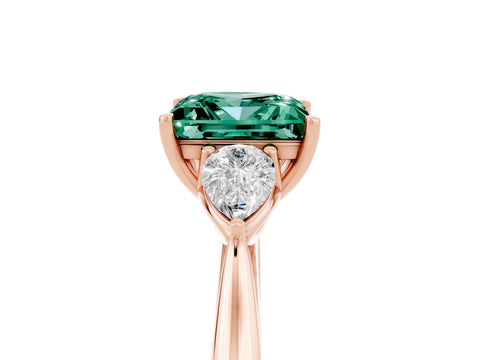 Rose gold Princess Cut Green Sapphire Three-Stone Ring with Pear Side Stones and Four-Prong Setting_17