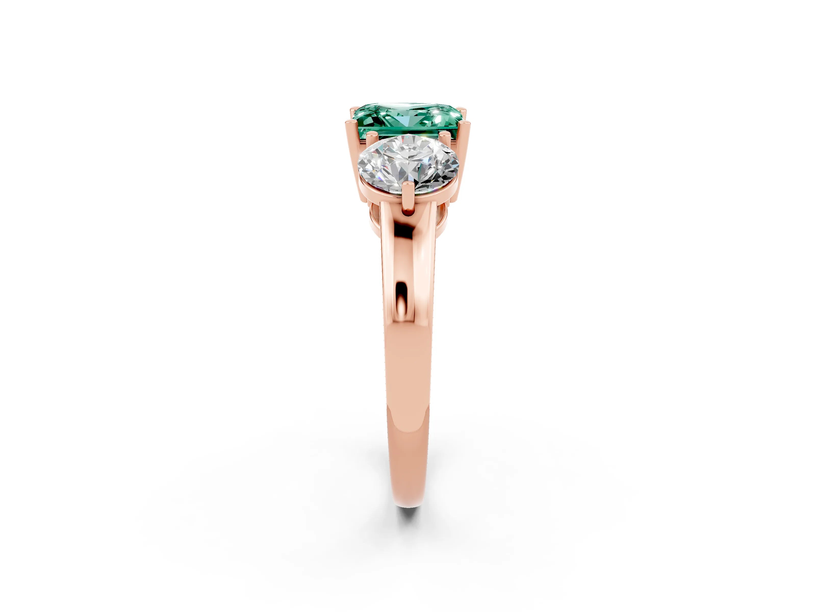 Rose gold Princess Cut Green Sapphire Three-Stone Ring with Prong Setting and Classic Band_2