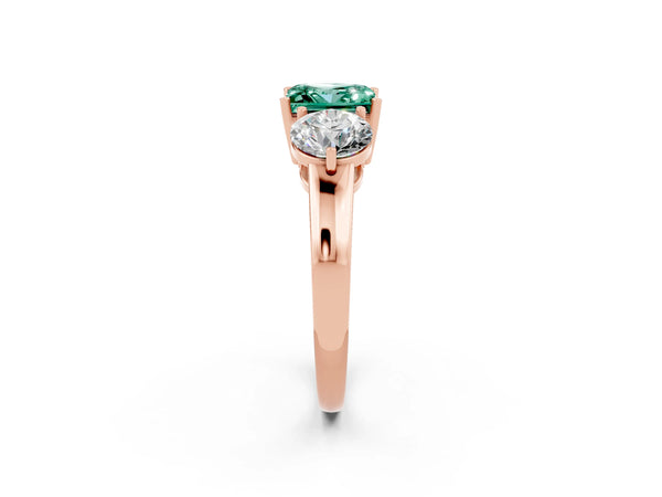 Rose gold Princess Cut Green Sapphire Three-Stone Ring with Prong Setting and Classic Band