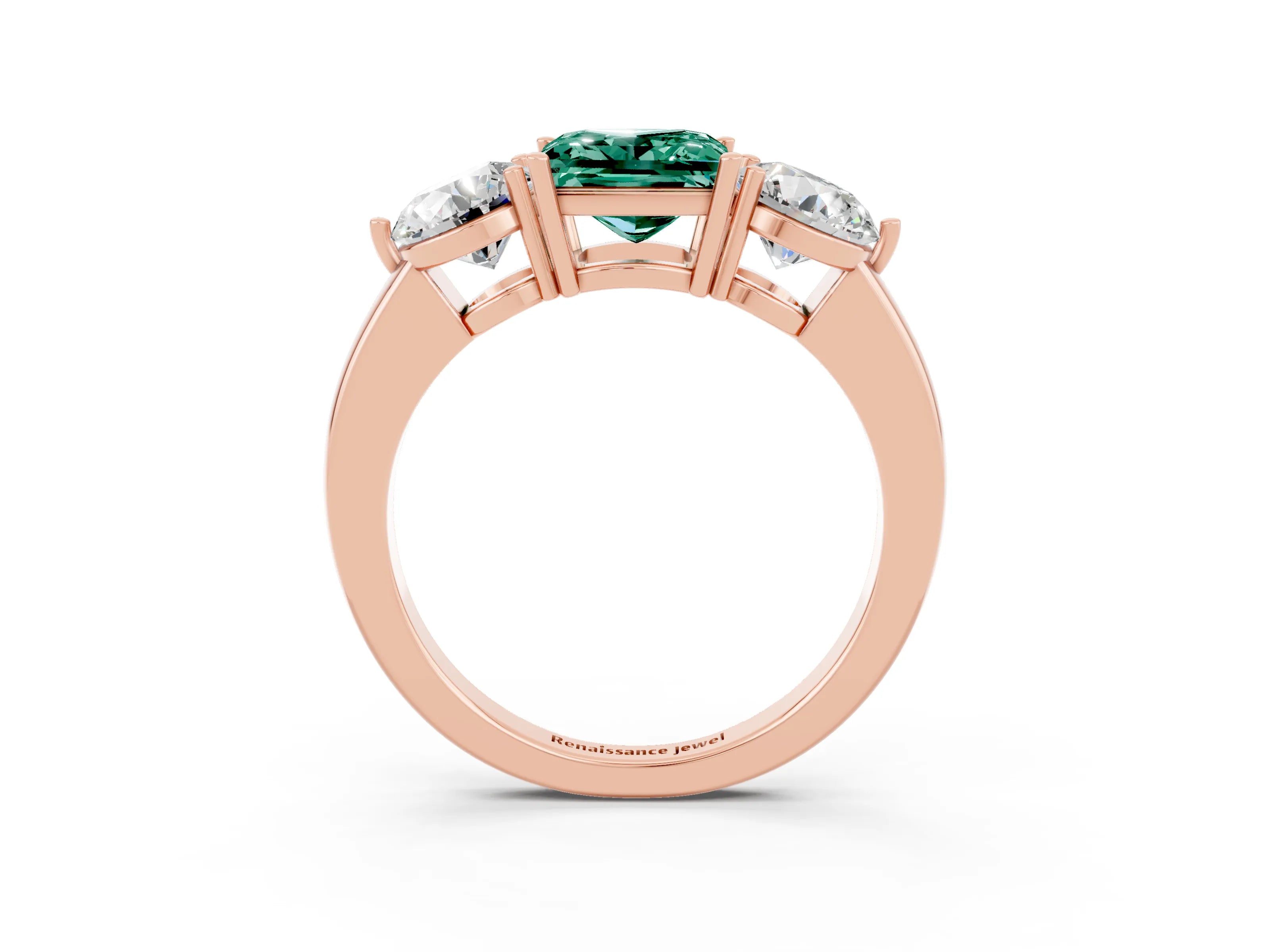 Rose gold Princess Cut Green Sapphire Three-Stone Ring with Prong Setting and Classic Band_3