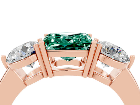 Rose gold Princess Cut Green Sapphire Three-Stone Ring with Prong Setting and Classic Band_4