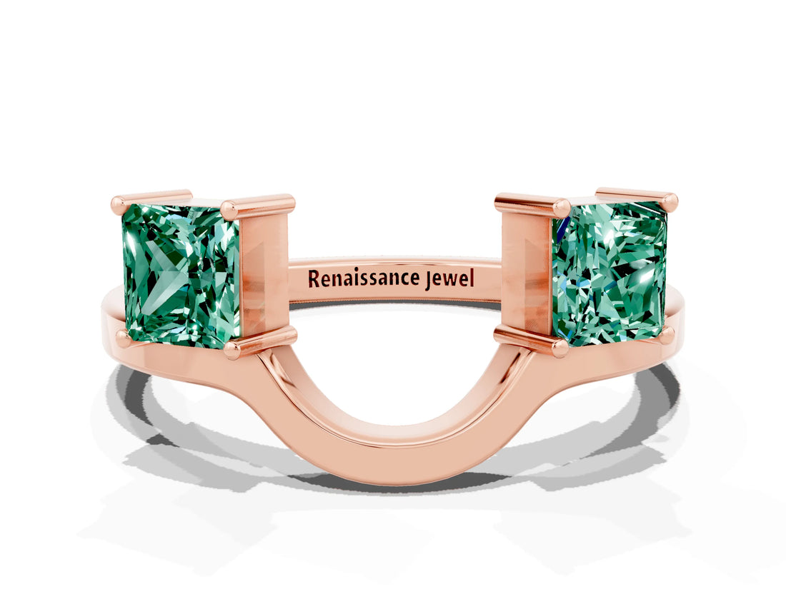 Rose gold Princess Cut Green Sapphire Two-Stone Open Band Ring with Four-Prong Setting_6